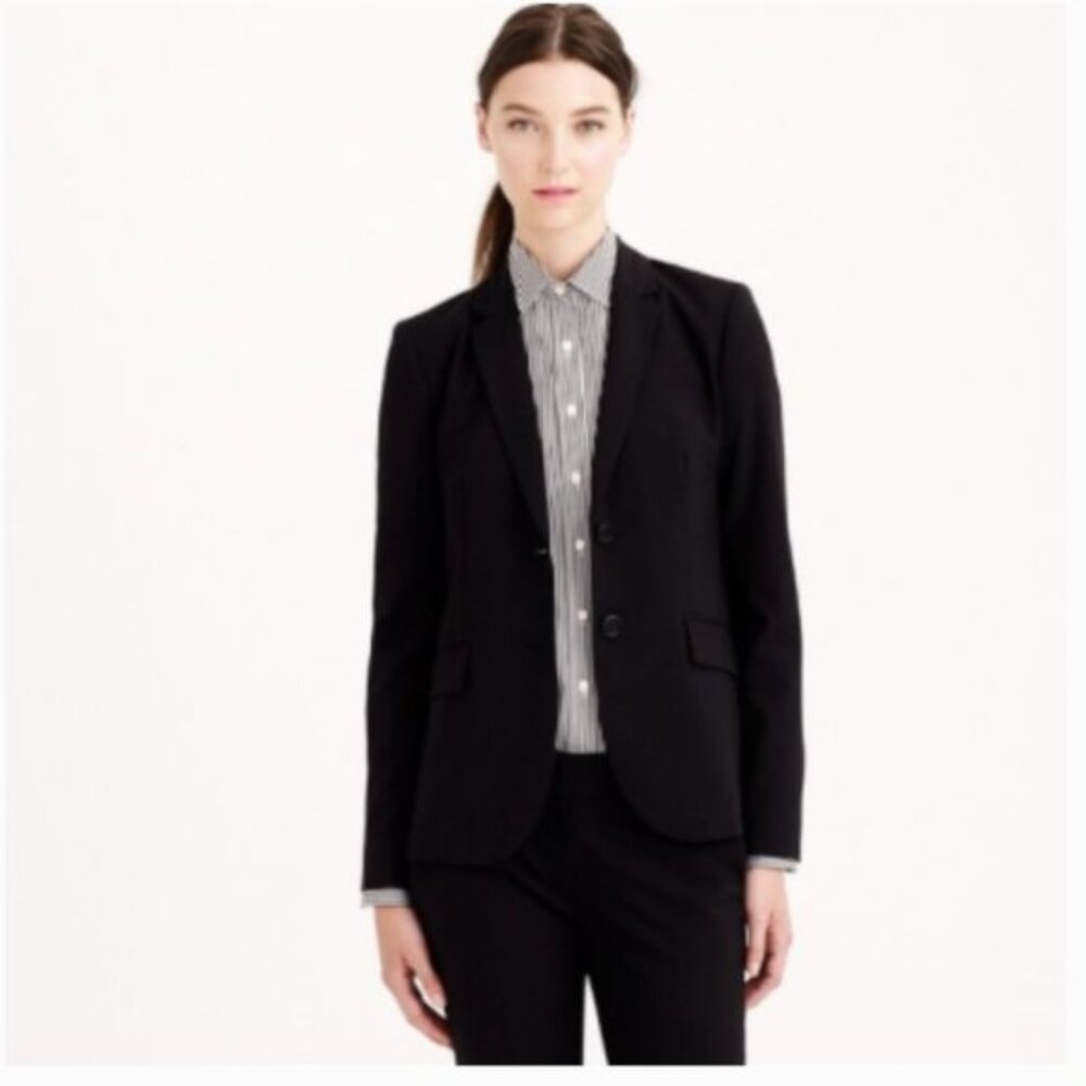 J.CREW 1035 Two-Button Jacket Italian Wool Sz 4 Black 95961 Bi Stretch Navy